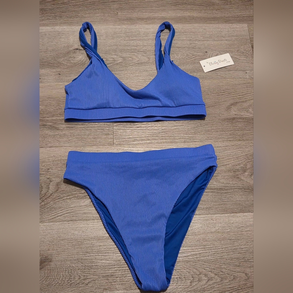 Ribbed Scoop Bikini Set in Cobalt Blue - Picture 2 of 6